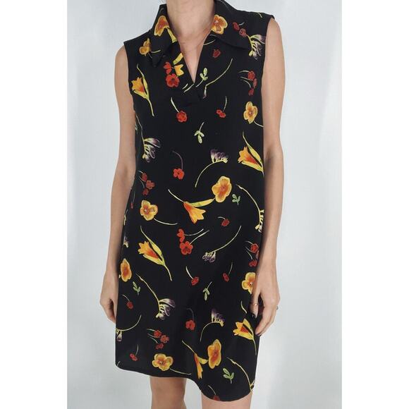 Vintage 90s Concepts and Design Floral Black Shirt  Dress Size Small - Picture 1 of 4